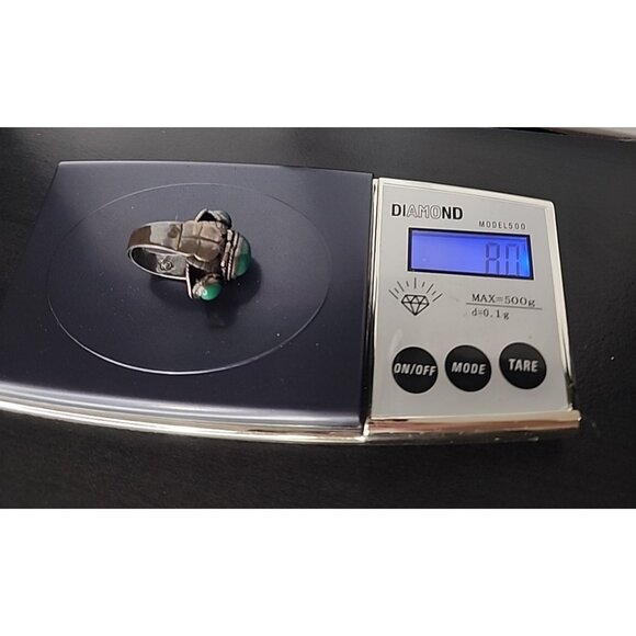 TAXCO 925 Sterling Silver Green Onyx Adjustable Poison Secret Ring jade Vintage - Picture 10 of 10